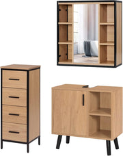 Set di mobili da bagno con armadietto a specchio, per bagno, comò con 4 cassetti, in metallo + legno, modello 14
