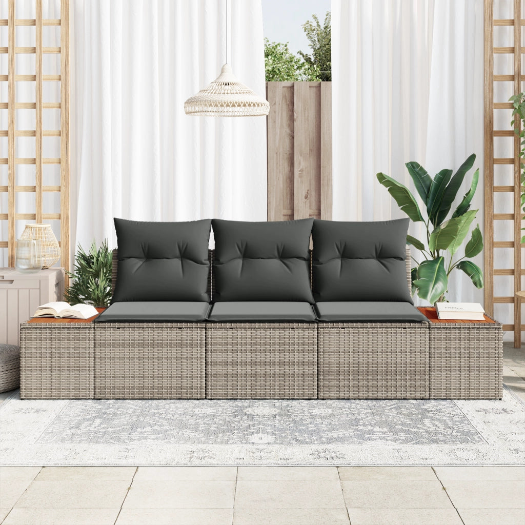 Set di divani da giardino 3 pezzi con cuscini grigio polyrattan acacia