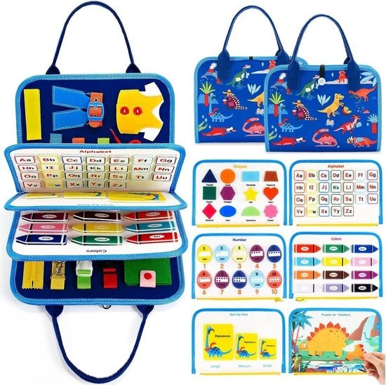 Pannello di Attività per Bambini - Giochi Educativi - Sensoriali - Motori - Per Casa e Viaggio - Regalo per Bambini - Dalla Età di 1 Anno - Blu