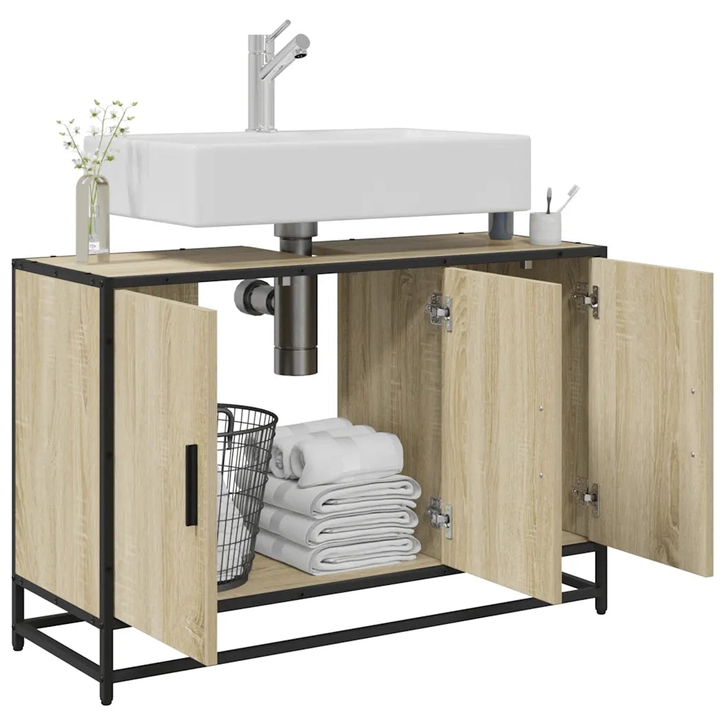Mobiletto per Lavabo da Bagno Rovere Sonoma 90x33x60 cm Legno Massello 849270