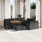 Set di Divani da Giardino in 13 Pezzi con Cuscini Nero Polyrattan Acacia