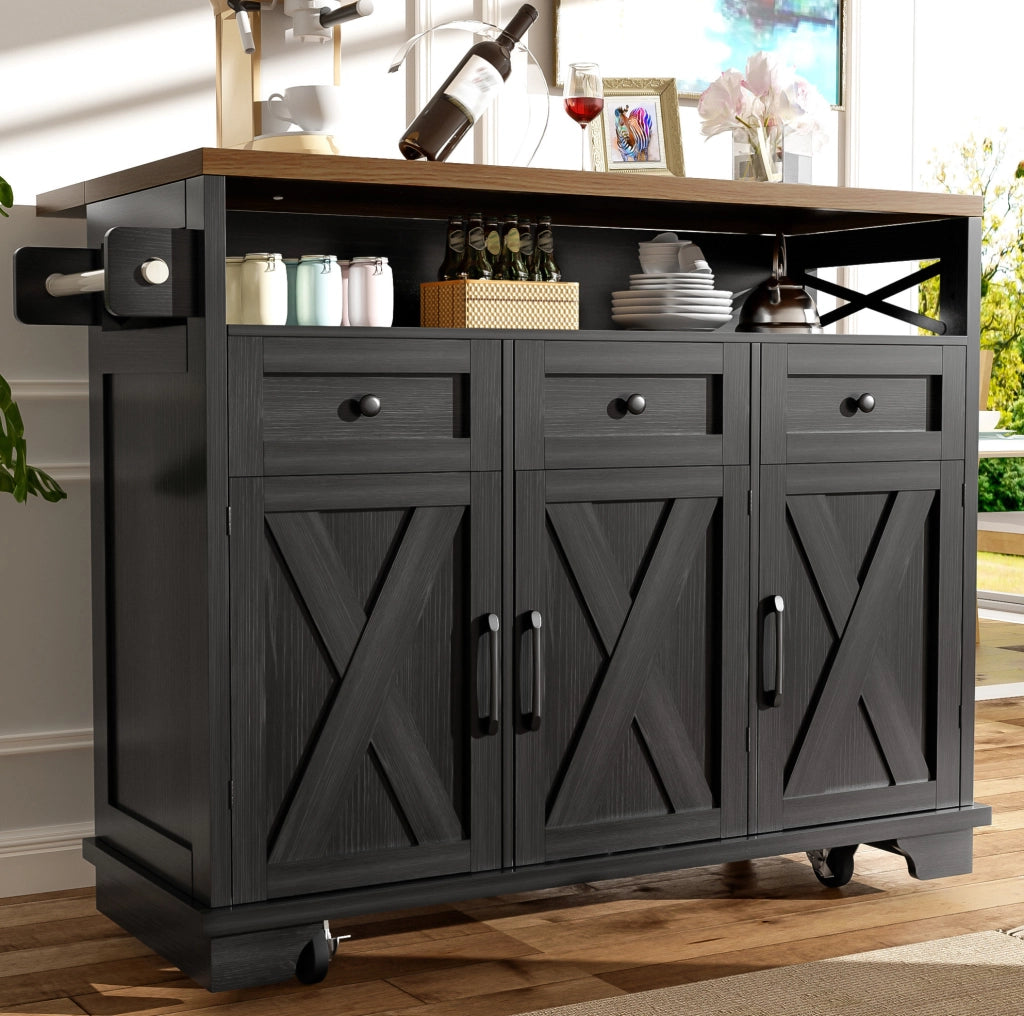 Isola cucina 118x43x98 cm; piano ribaltabile; MDF e metallo; nero