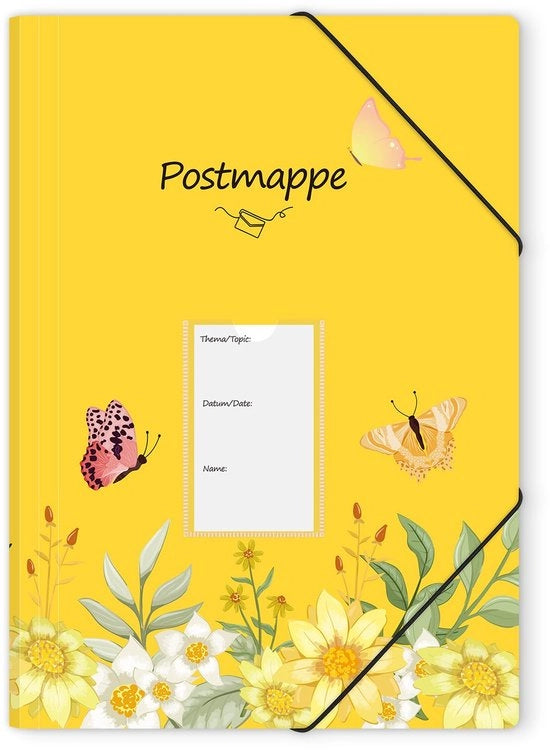Map A4 per Scuola con Motivo Giallo - Carta in Plastica con 3 Facciate Interne e 2 Elastici, Documentario Robusto e Duraturo con Motivo per Ufficio e Scuola