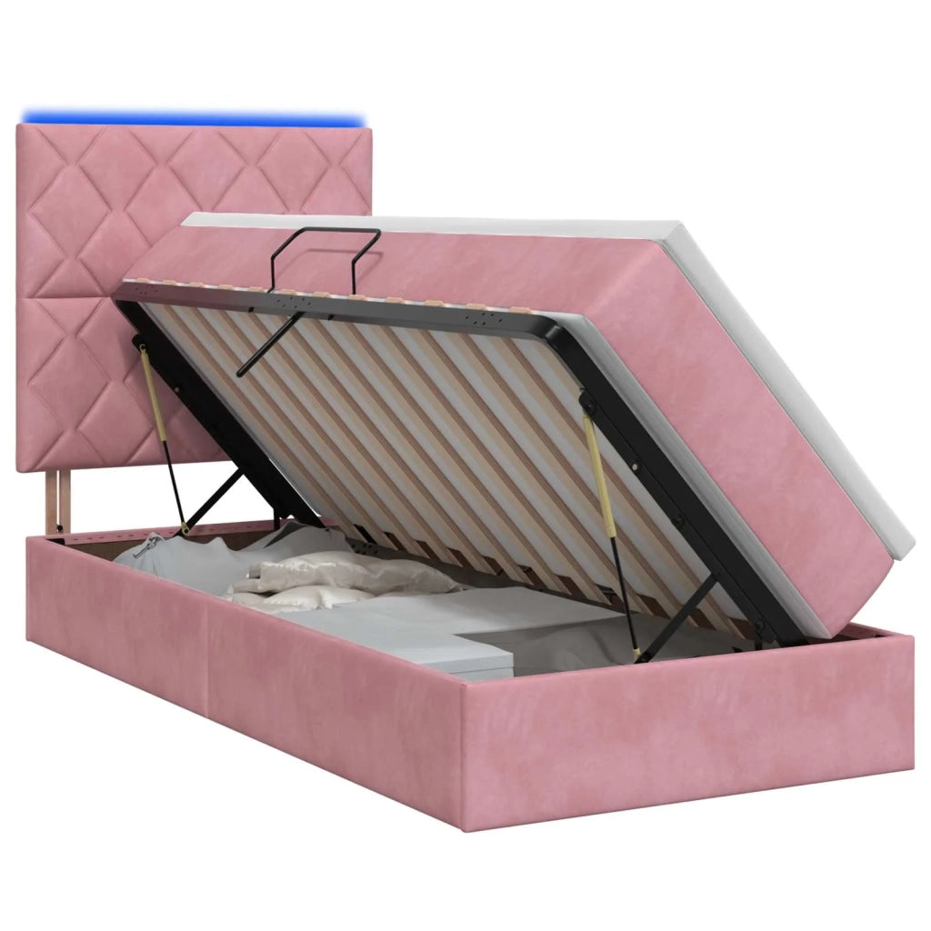 Letto con contenitore LED e materasso Rosa 90 x 190 cm Velluto 3460163