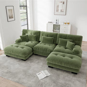 Divano modulare angolare a U con seduta profonda e pouf mobili, in ciniglia verde 313 × 145 × 81 cm