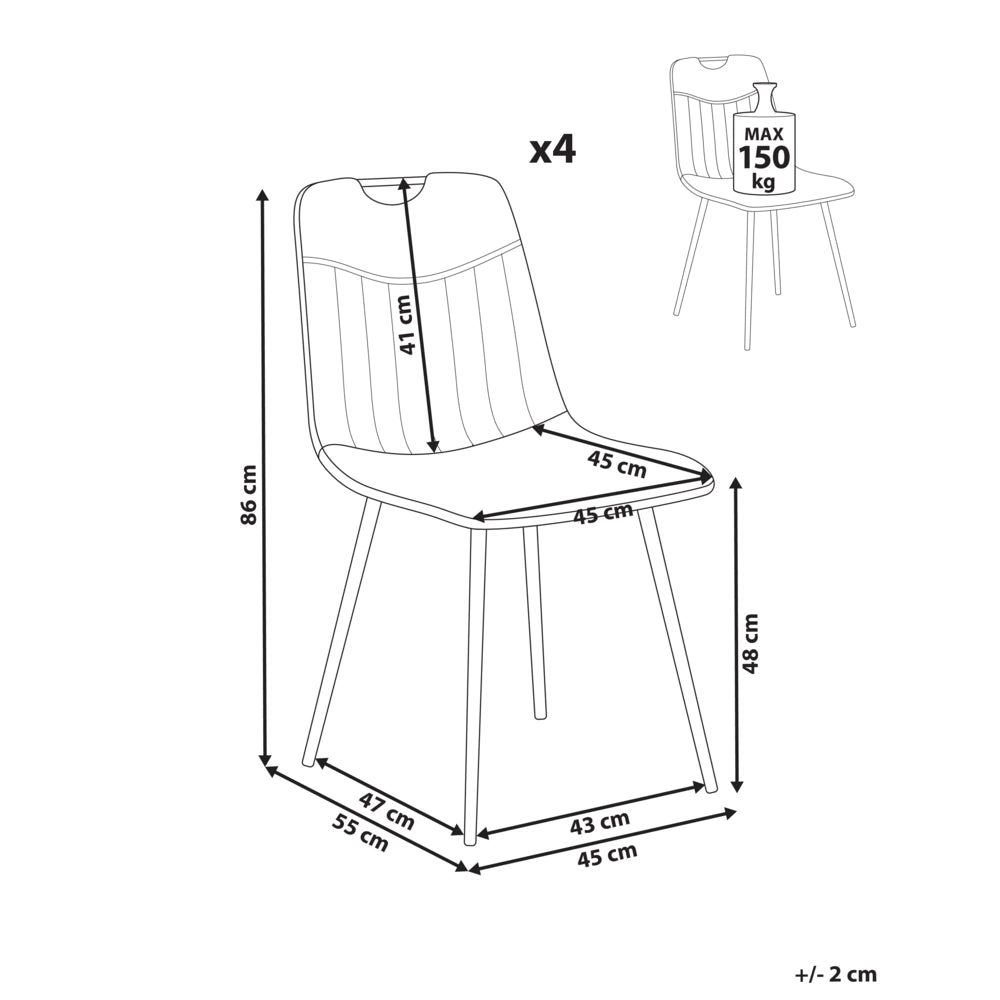 Set di 4 sedie da pranzo in velluto con gambe nere in ferro verniciato a polvere grigio chiaro stile moderno