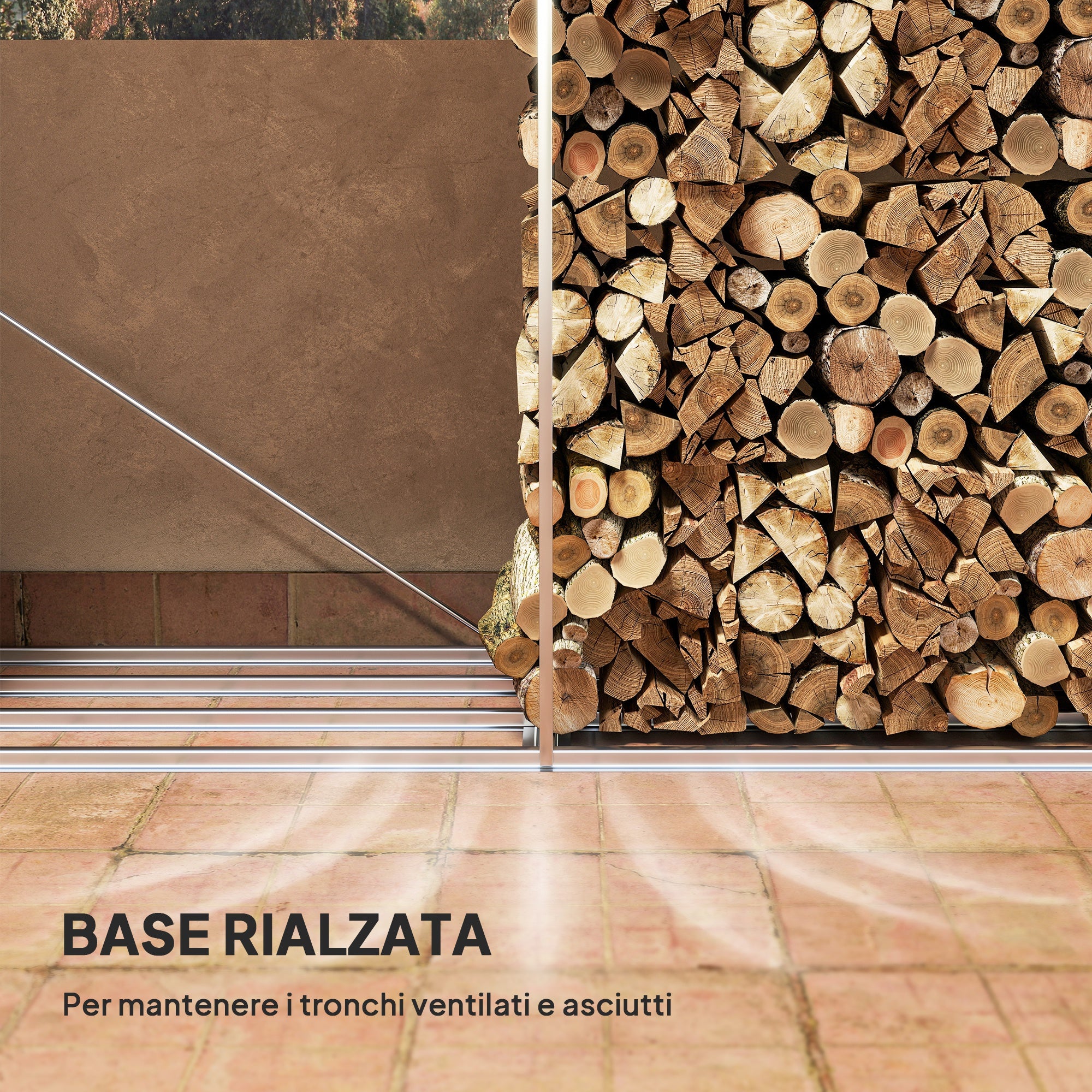 Legnaia con Struttura con Base Rialzata 240x 86x160 cm in Acciaio Galvanizzato Nero