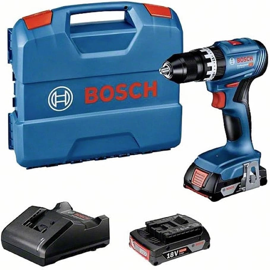 Bosch Professional 18V System Trapano-avvitatore a percussione a batteria GSB 18V-45 (velocità di rotazione di 1.900 giri/min, 2 batterie da 2.0 Ah, GAL 18V-20, L-Case)