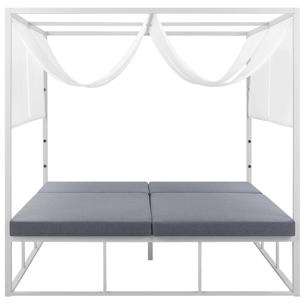Letto a baldacchino da giardino con struttura in alluminio bianco e grigio con cuscini in poliestere a baldacchino Letto da esterno