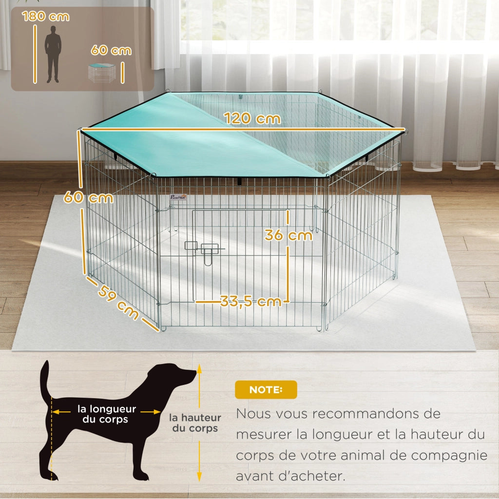 Recinto per Cane 6 Pannelli con Tetto Modulabile Pieghevole ¨C Zephmum ¨C Argento Verde 60H cm