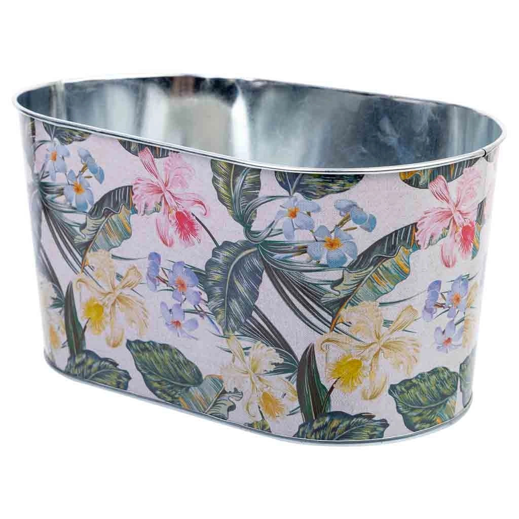 Cestino in metallo stampato a fiori 22,5x13,7x11,3 B20x11