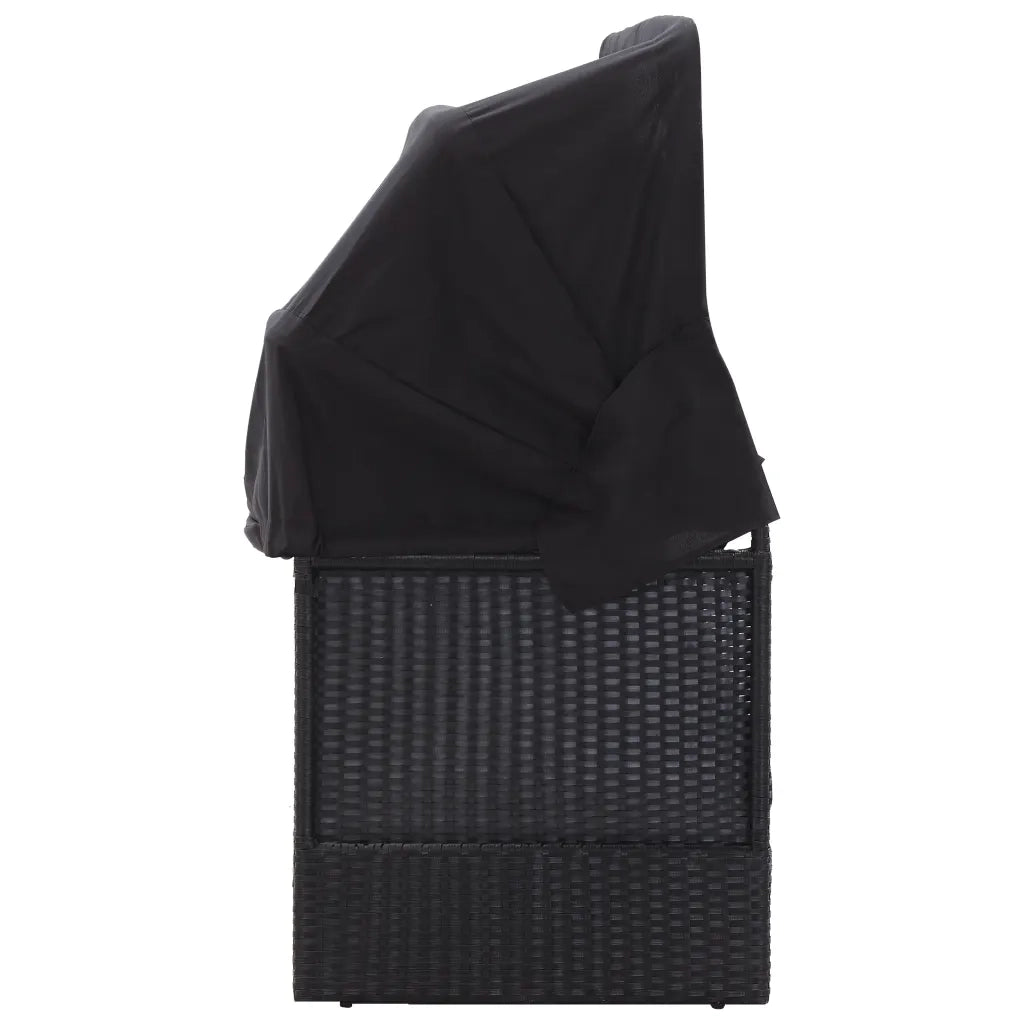 Divano Letto da Esterno con Baldacchino in Polyrattan Nero 46092