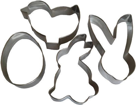 Set di 4 stampi per biscotti pasquali in acciaio inossidabile forma di coniglio, uovo di Pasqua, biscotto pasquale, biscotto pasquale, biscotto pasquale e biscotto pasquale per Pasqua