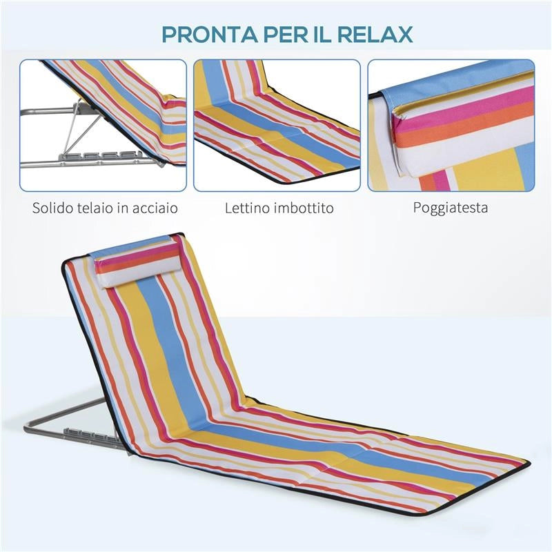 SET 2 SDRAIO DA SPIAGGIA PIEGHEVOLI CON SCHIENALE REGOLABILE E POGGIATESTA 53X124X35-45 CM MULTICOLORE