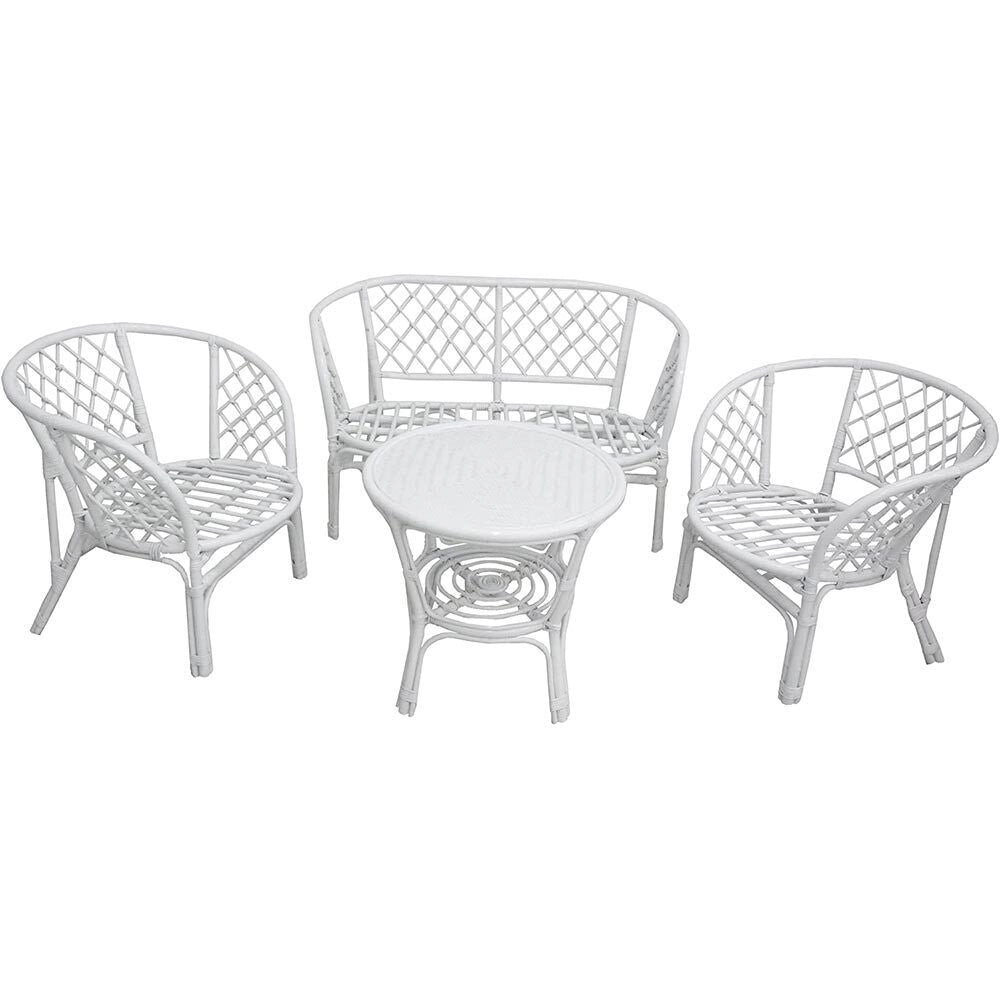 Salotto da giardino bahama in bambu con cuscini bianchi