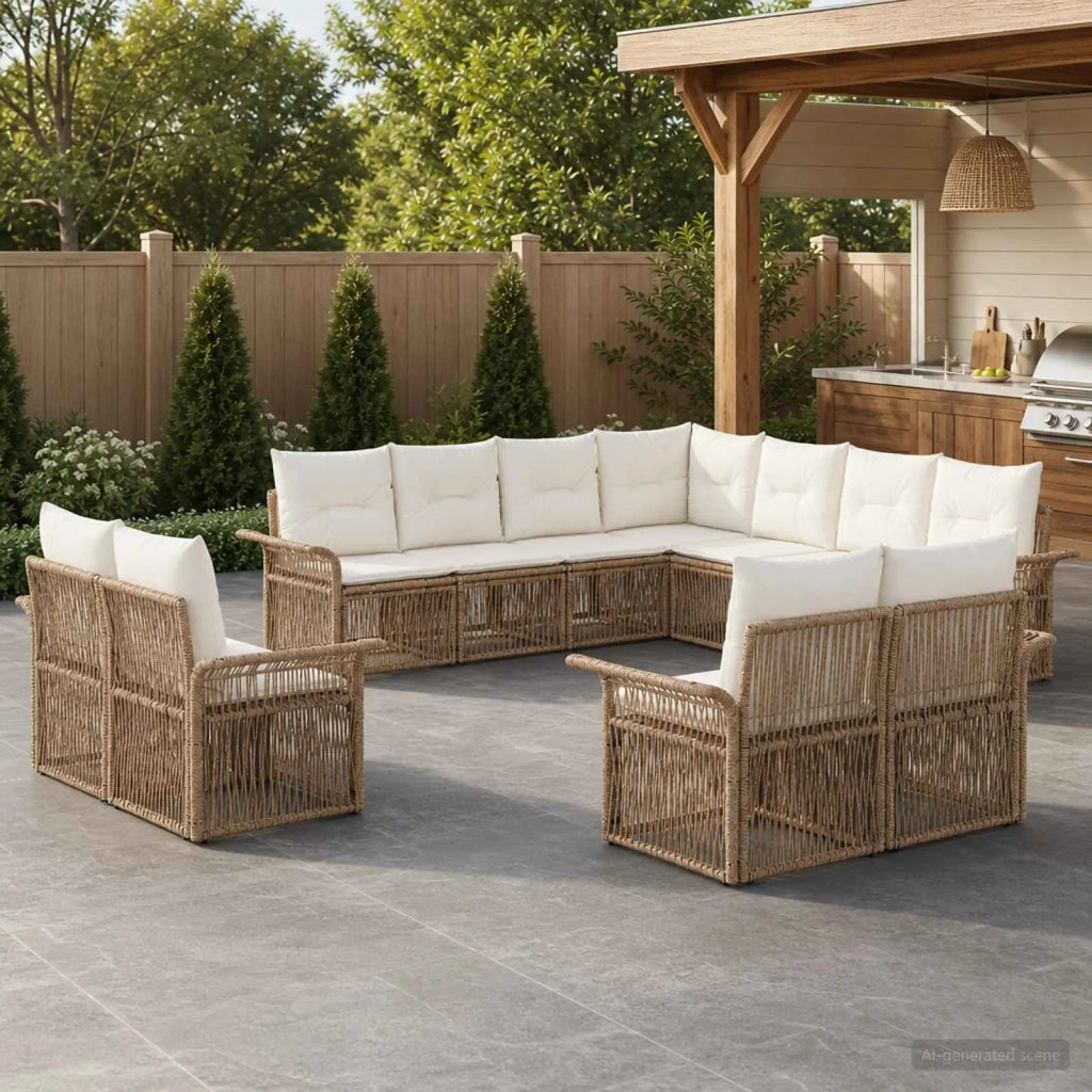 Set Divano da Giardino 11 pz Beige e Bianco Crema polyrattan 3435000
