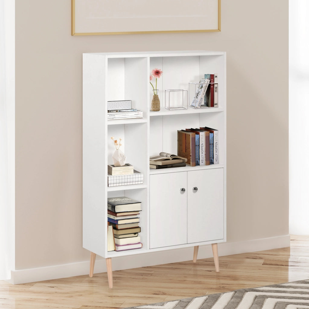 Libreria scandinava ¨C Zephmum ¨C Bianca 80x23.5x123 cm 5 ripiani ante legno