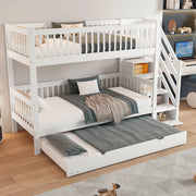 DESMIU Letto a castello con letto estraibile 90 × 200 cm 2 posti, con scala armadio e sponde, senza materasso, bianco