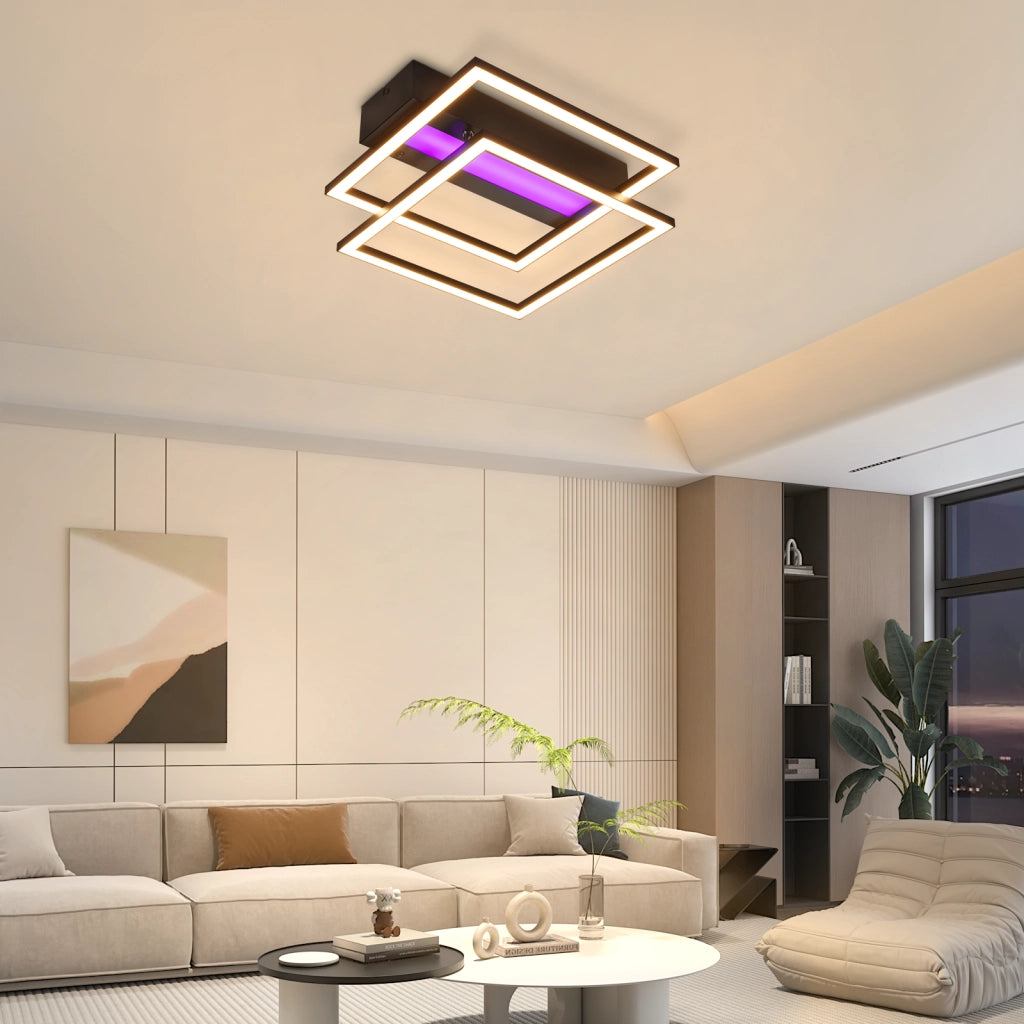 ZMH Lampada da soffitto LED quadrata 36W nera luce RGB regolabile per camera letto soggiorno cucina corridoio cameretta
