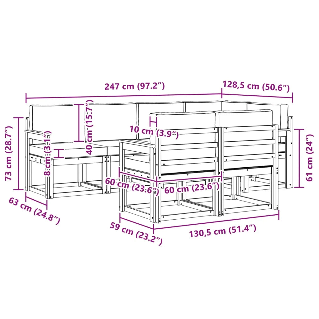 Set di divani da esterno 7 pz Bianco e Antracite Poliestere 3387761