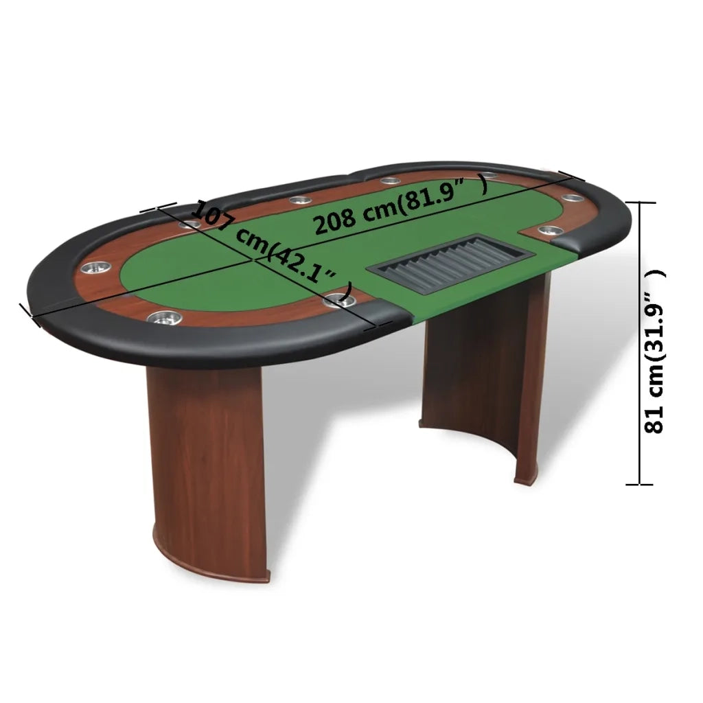 Tavolo Poker 10 Giocatori Postazione Dealer Vassoio Chip Verde 80133