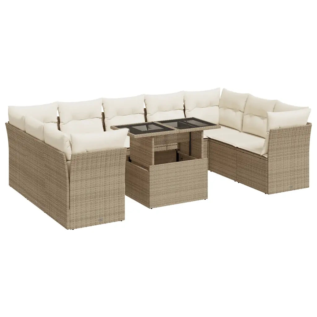 Set Divano da Giardino 10 pz con Cuscini Beige in Polyrattan 3326219