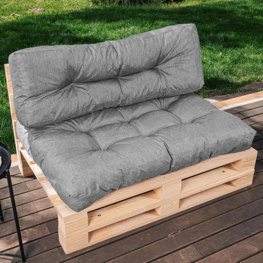 Cuscini per Pallet - Tessuto Idrorepellente e Anti-UV - Molto Confortevole, Imbottito in Schiuma - Cuscini per Divano Esterno Giardino (Seduta 120x80 cm + Schienale 120x40 cm, Grigio)