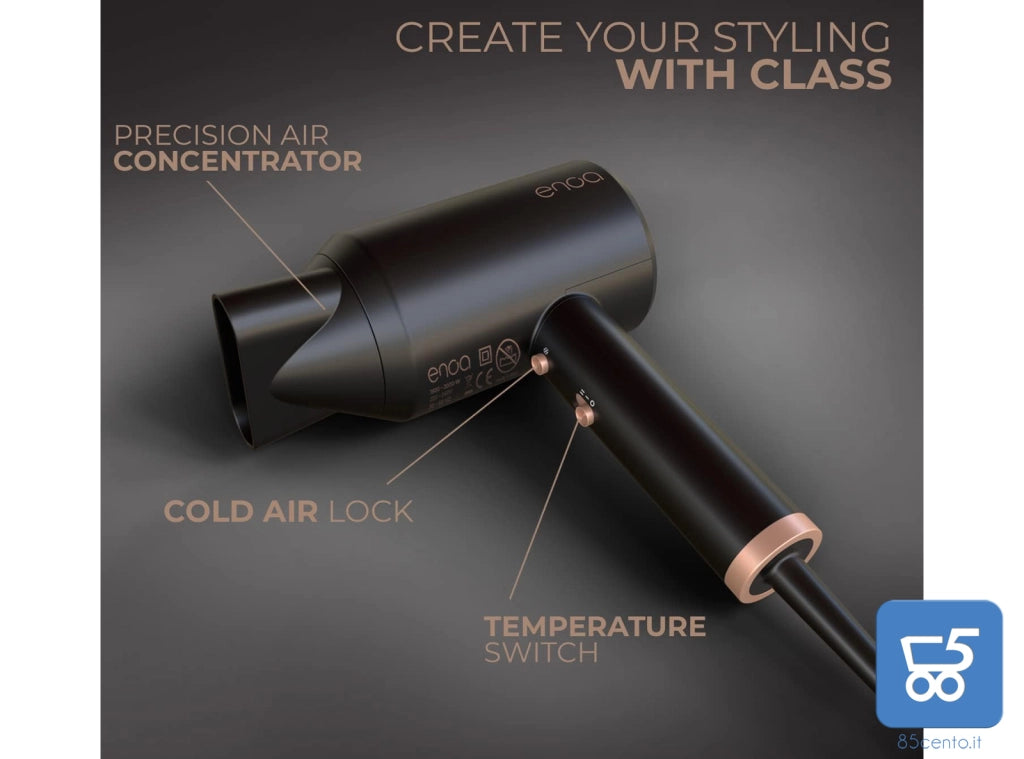 Phon Professionale ENOA X8 PRO 2000W Funzione Ionica Anti-Crespo Temperatura Costante 2 Temperature 4 Velocità Design Compatto - EX DEMO
