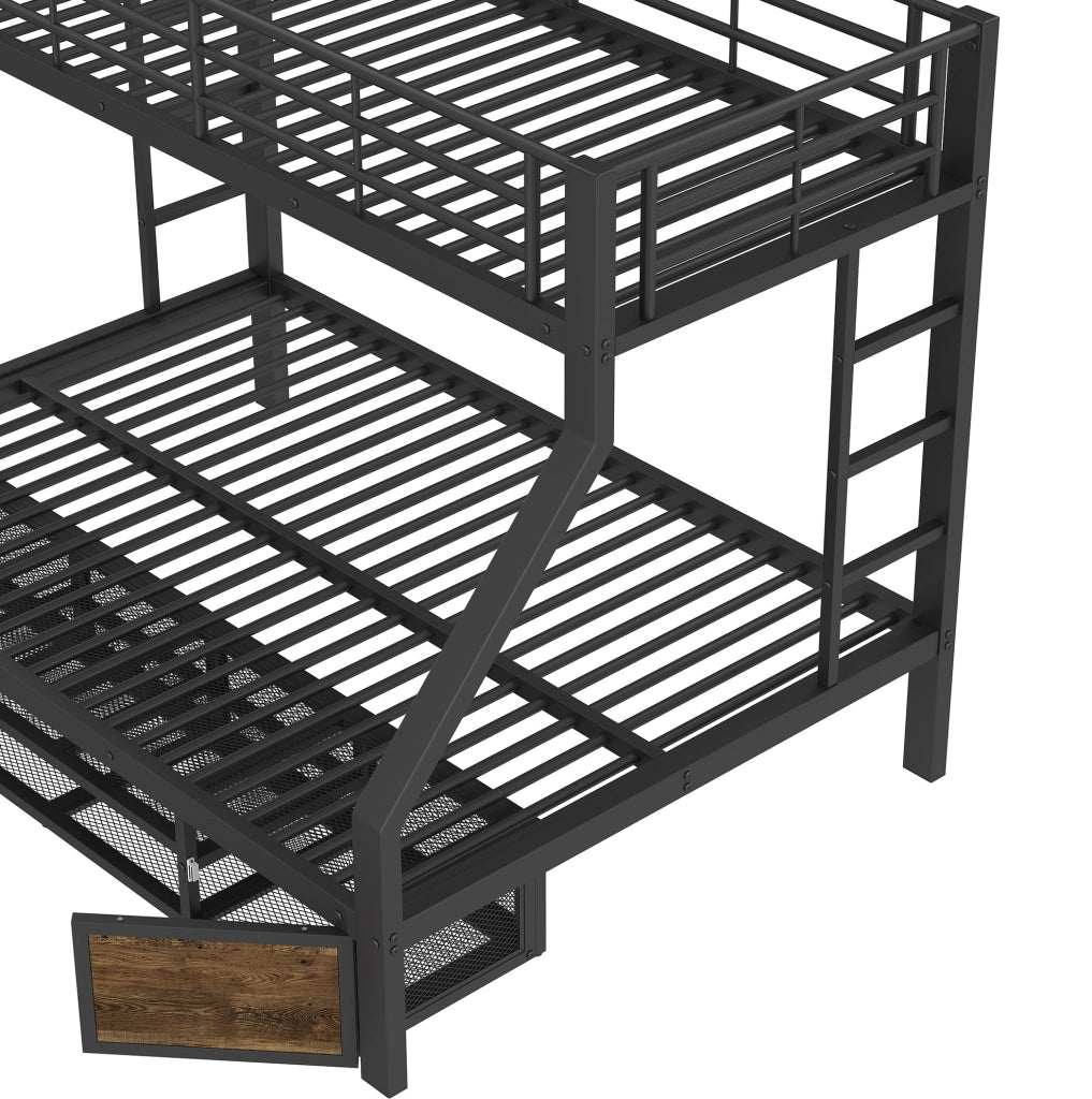 Letto a castello per bambini con scarpiera; vani contenitore; scala; 90x200/140x200 cm; nero