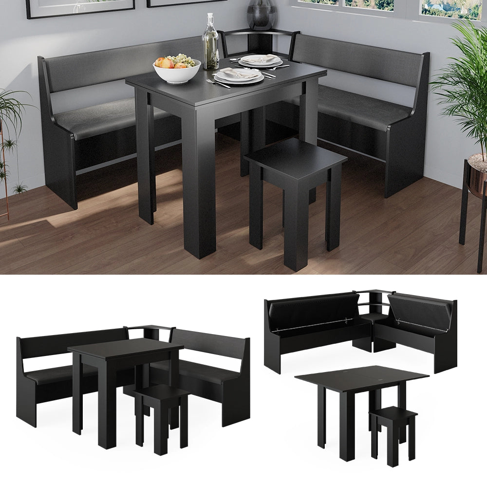 Vicco Gruppo panca ad angolo Nero 150 x 41.5 cm con tavolo