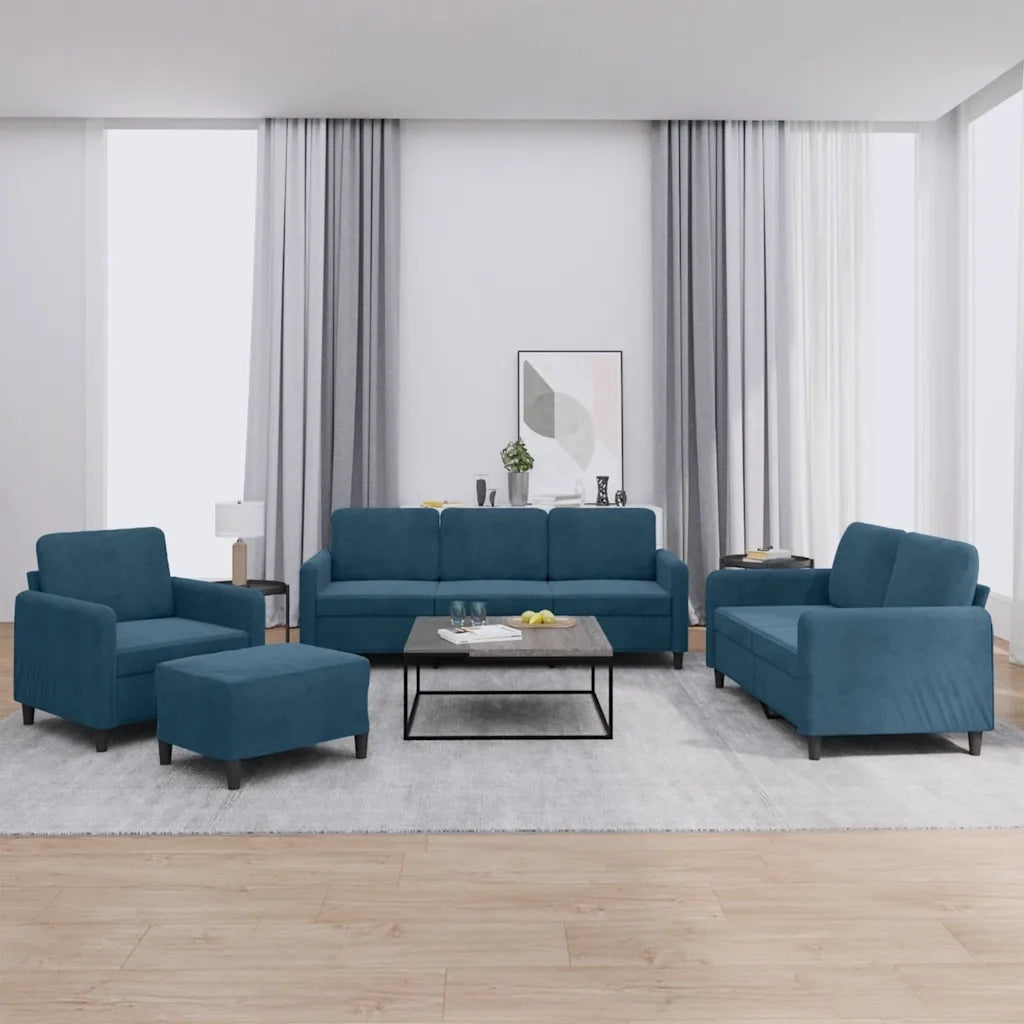 Set di Divani 4 pz Blu in Vellutocod mxl 104177