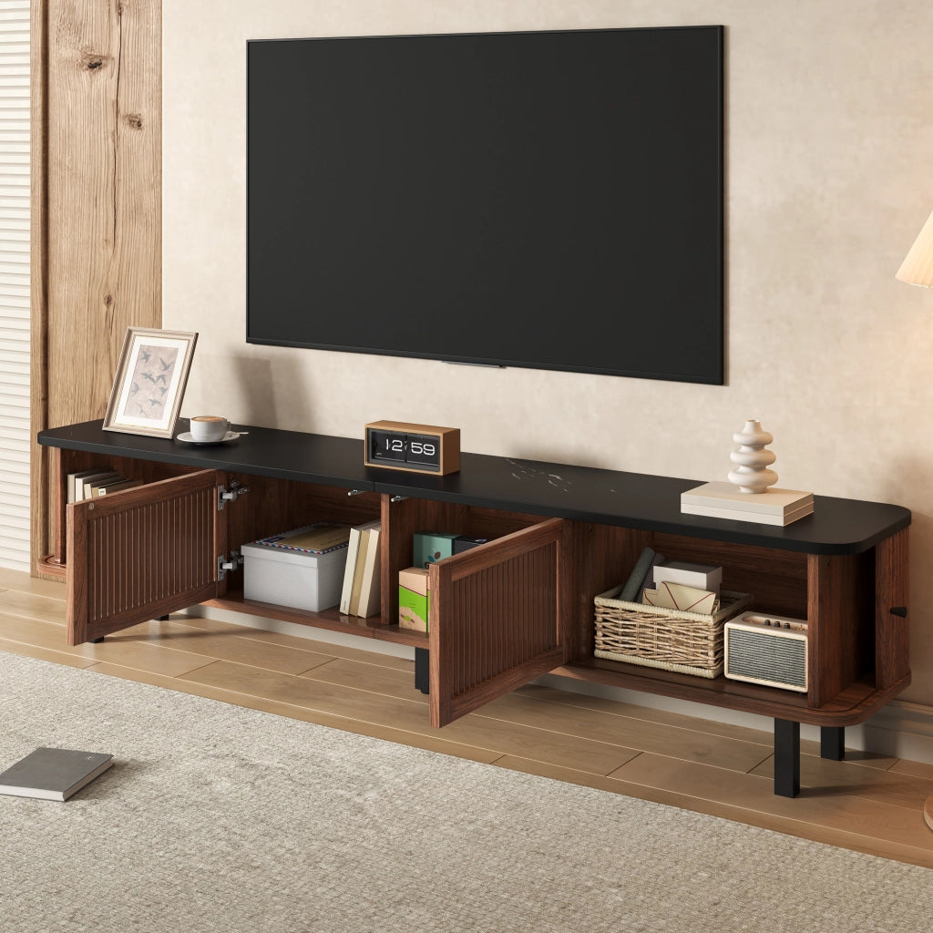 Mobile TV con 2 Ante Scorrevoli e 1 Anta a Griglia; Struttura in Ferro; Stile Moderno; 190??35??45 cm; Noce