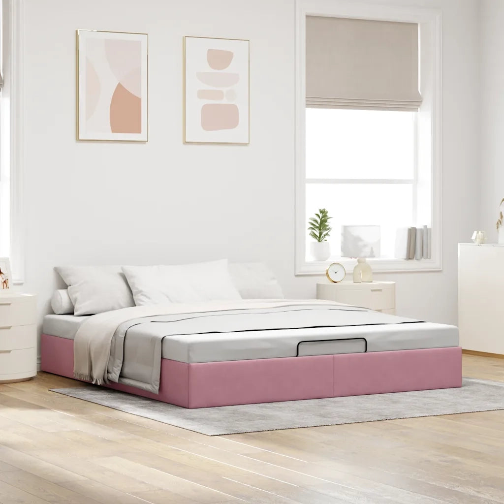 Struttura Letto Pouf senza Materasso Rosa 160x200 cm in Velluto