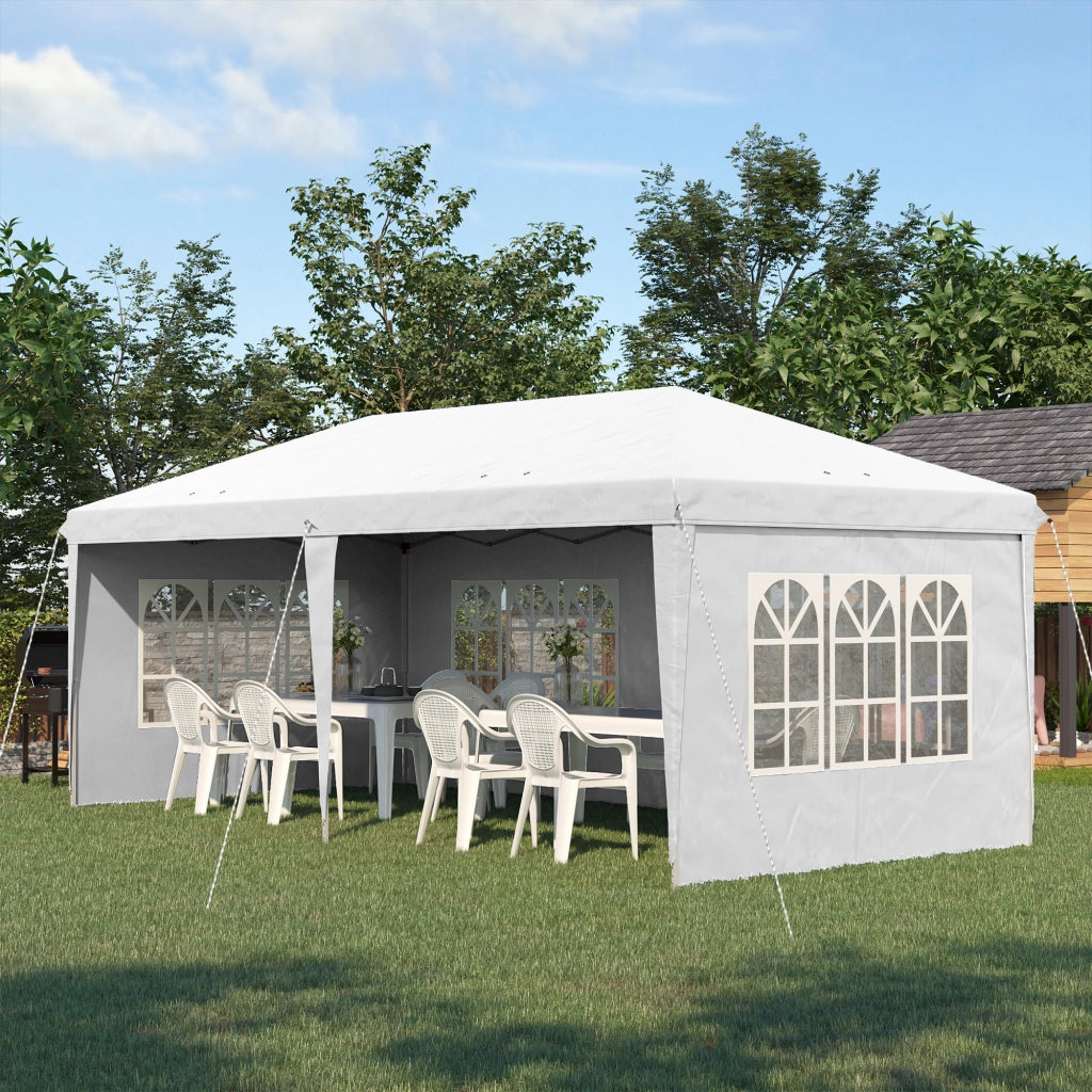 Carpa Pieghevole per Giardino 6x3 m ¨C zephmum ¨C Bianco con 4 Finestre e Laterali