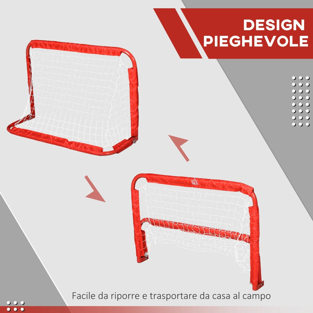 Set 2 Porte da Calcio Pieghevole da Esterno con 4 Picchetti 90x36x60 cm in Acciaio e Tetrolon Rosso
