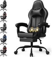Sedia Gamer Ergonomica con Cuscino di Massaggio per Spalle e Supporto per Piedi - Nero, 150 kg di Capacità di Sostegno