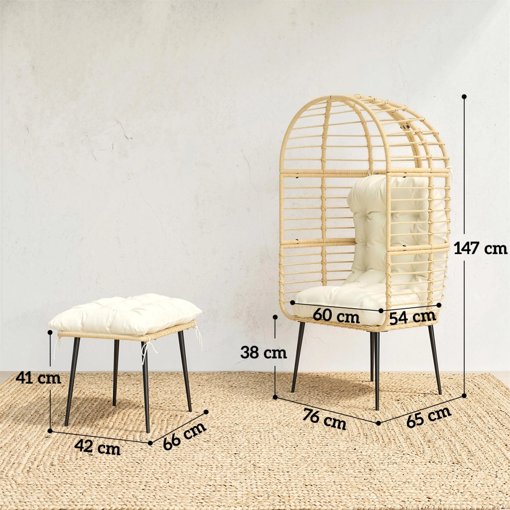 Poltrona da giardino in rattan con poggiapiedi e cuscini ¨C zephmum ¨C Beige