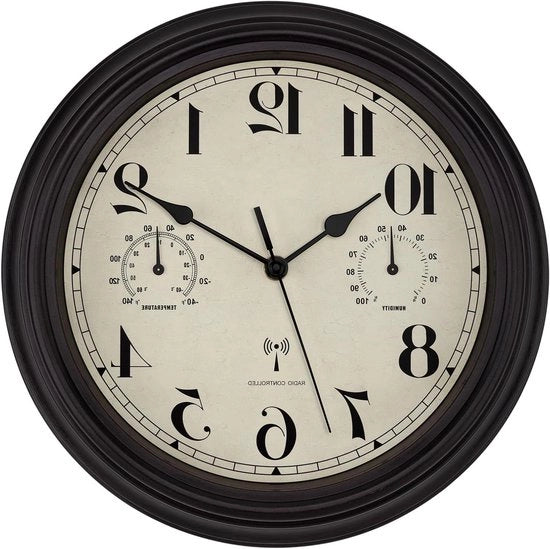 Orologio da parete per interni ed esterni con visualizzazione temperatura e umidità, connessione Wi-Fi e resistenza ai meteorologi, design retro silenzioso per terrazza, bagno e cucina