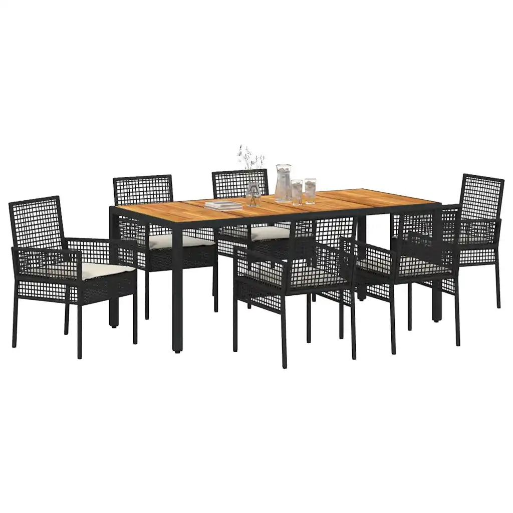 Set da Pranzo per Giardino 7 pcs Nero polyrattan 3334905