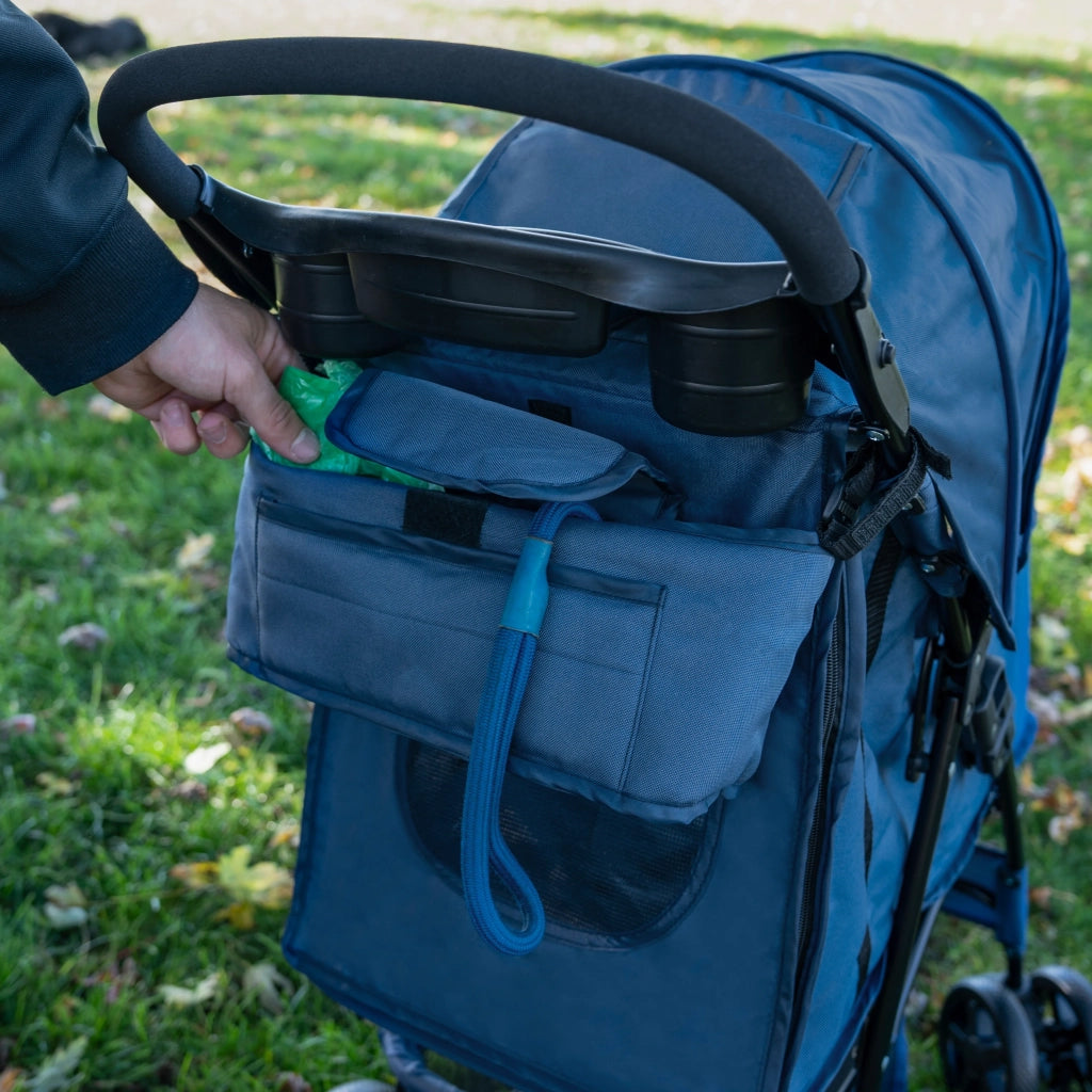 Organizer per Passeggino per Animali Blu Navy con Cinghie a Strappo e Tasche