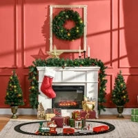Decorazioni Natalizie, Set 4 Pezzi con 2 Alberelli di Natale Φ40x90 cm, Ghirlanda Natalizia e Corona di Natale