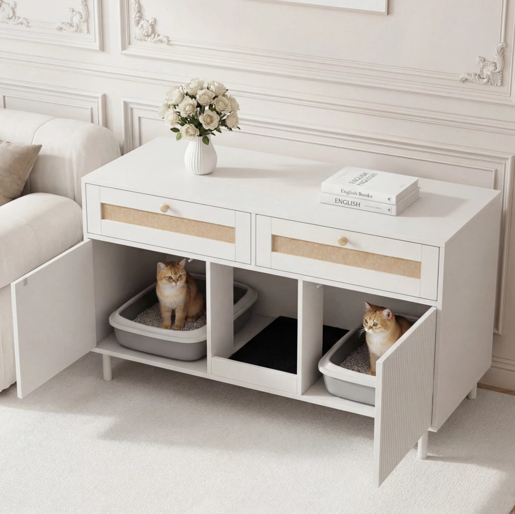 Mobile per lettiera per gatti con cassetto bianco