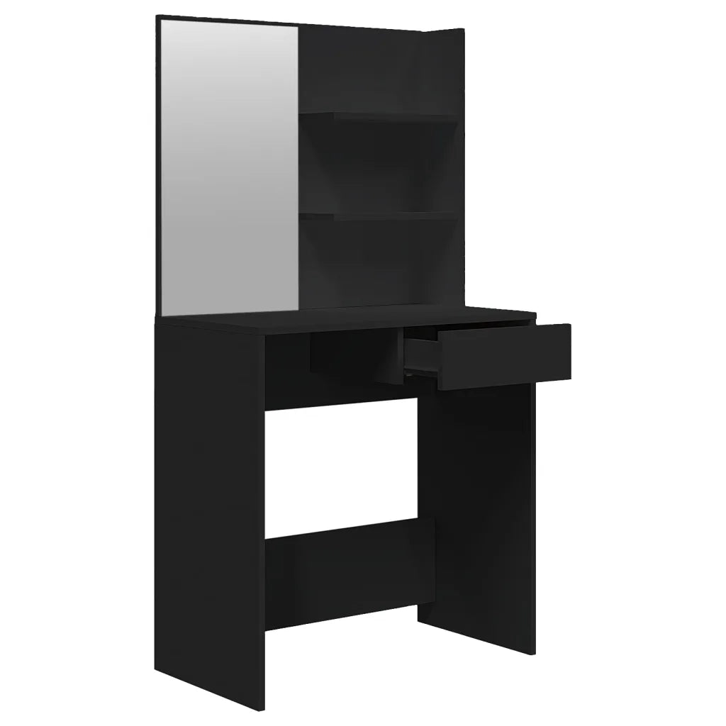 Toeletta con Specchio-Tavolo da Vanit¨¤ Nero 74,5x40x141 cm