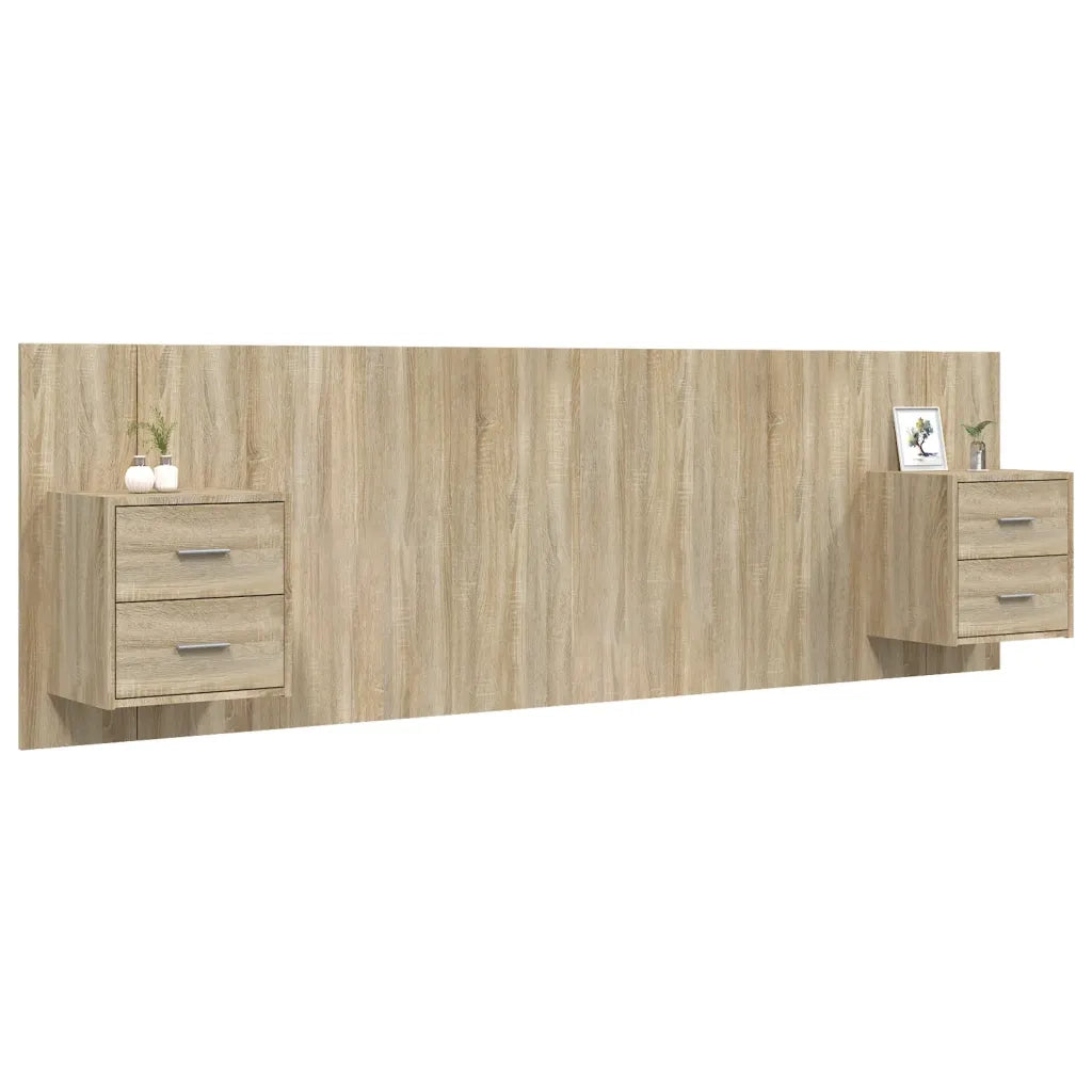 Testiera | Testata Letto con Comodini in Legno Multistrato Rovere Sonoma