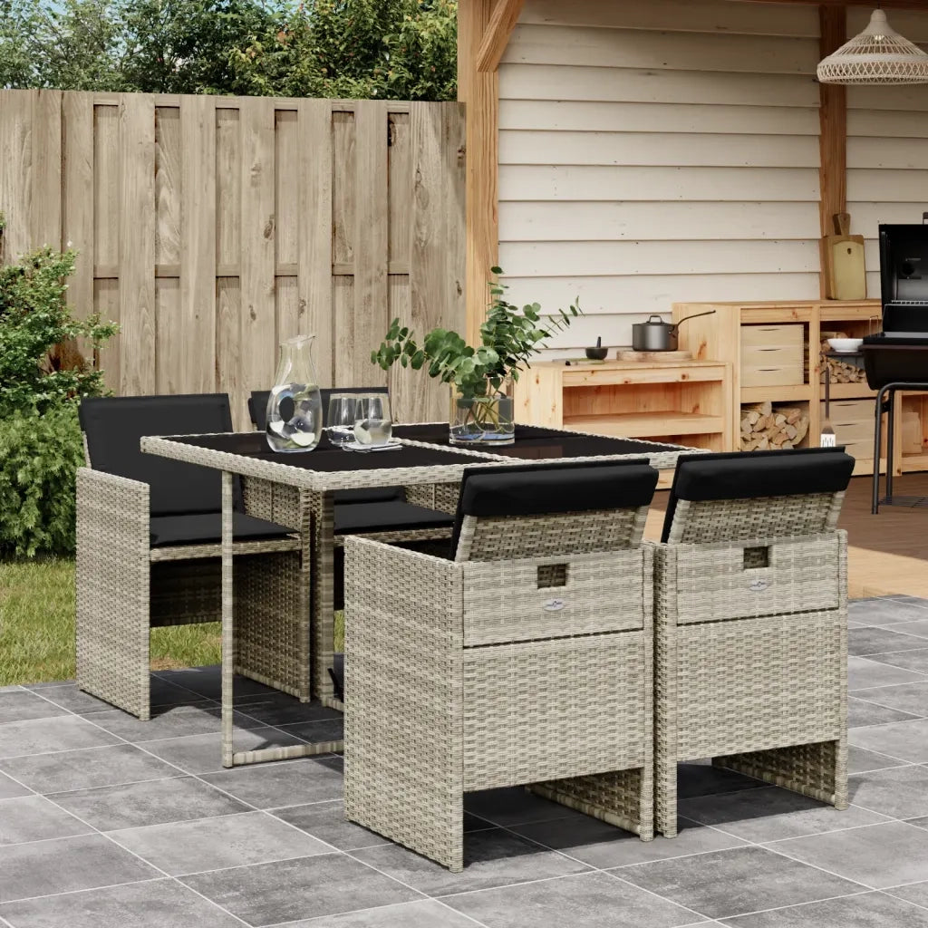Set Pranzo da Giardino 5pz | Set Salotto da Giardino con Cuscini Grigio Chiaro Polyrattan