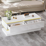 Tavolino da caffè 100x50x38 cm con 2 cassetti; finitura lucida; truciolare; bianco caldo e oro