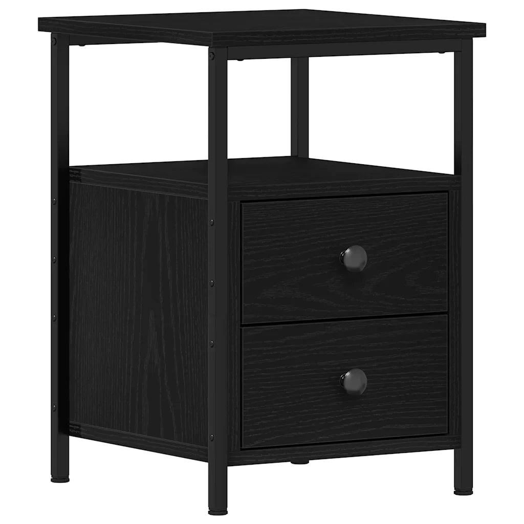Set di 2 Comodini | Armadio da Notte | Mobiletto da notte Rovere Nero 34x35,5x50 cm Legno di Argilla