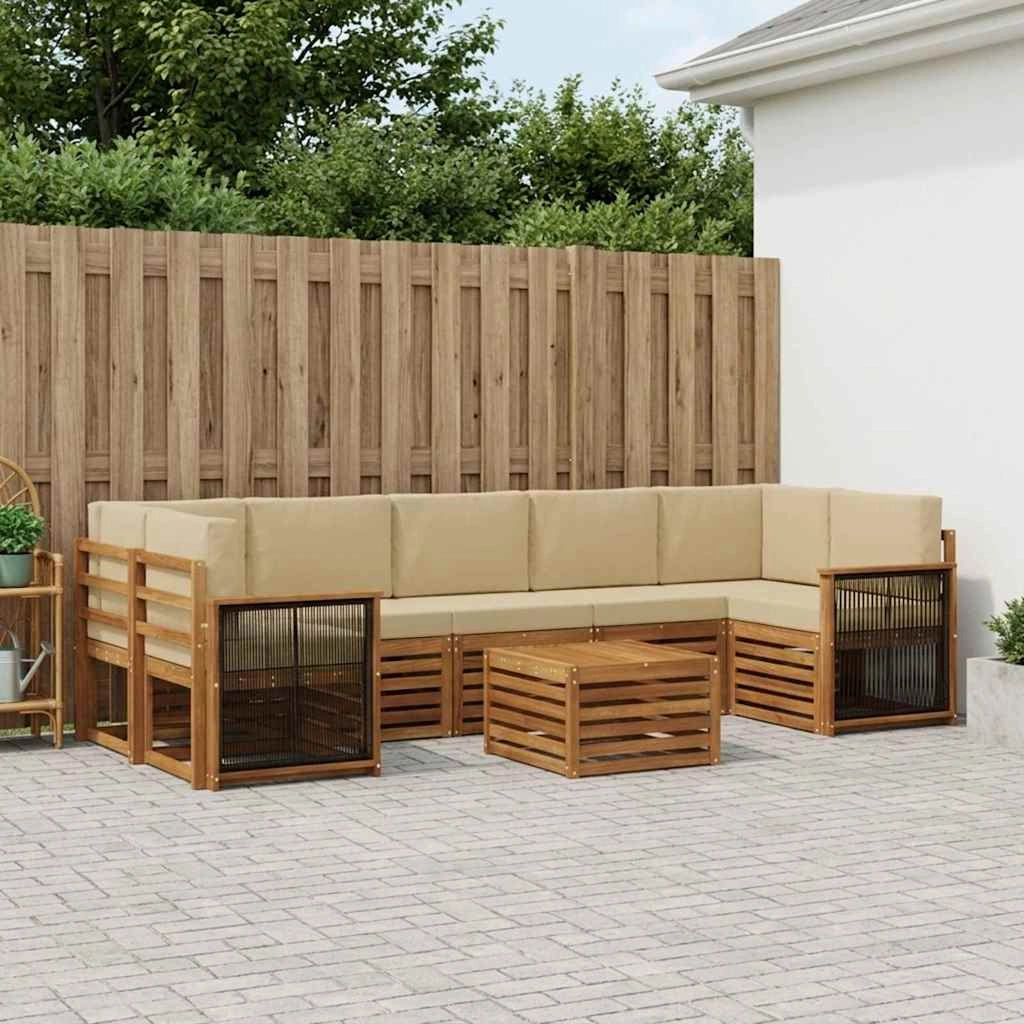 Set di divani da esterno 8 pz Naturale e Beige 3384144