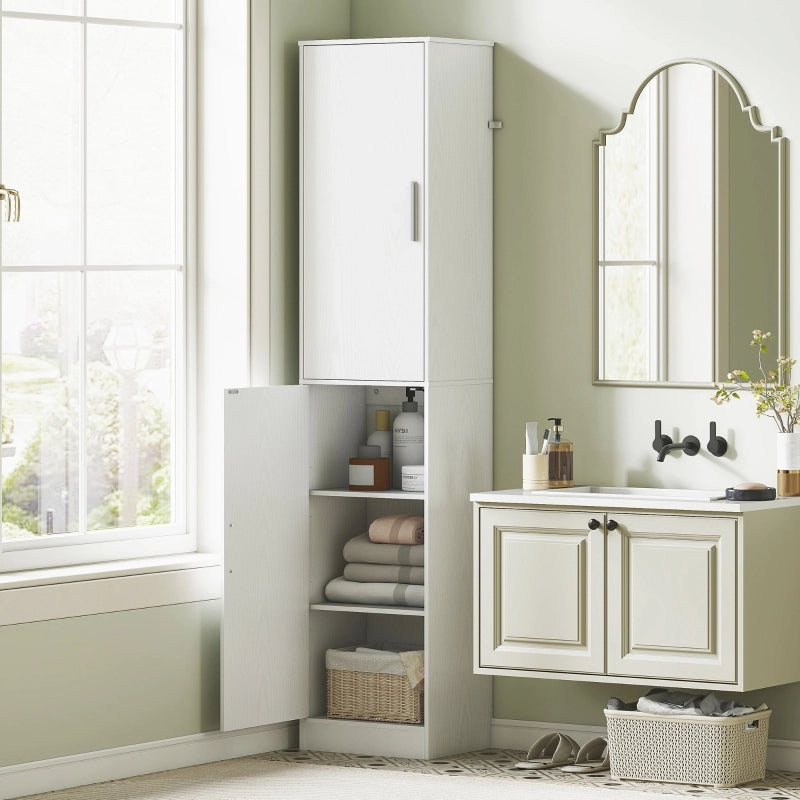Mobile bagno alto 40x35x180 cm con 2 ante; ripiani regolabili; legno; bianco