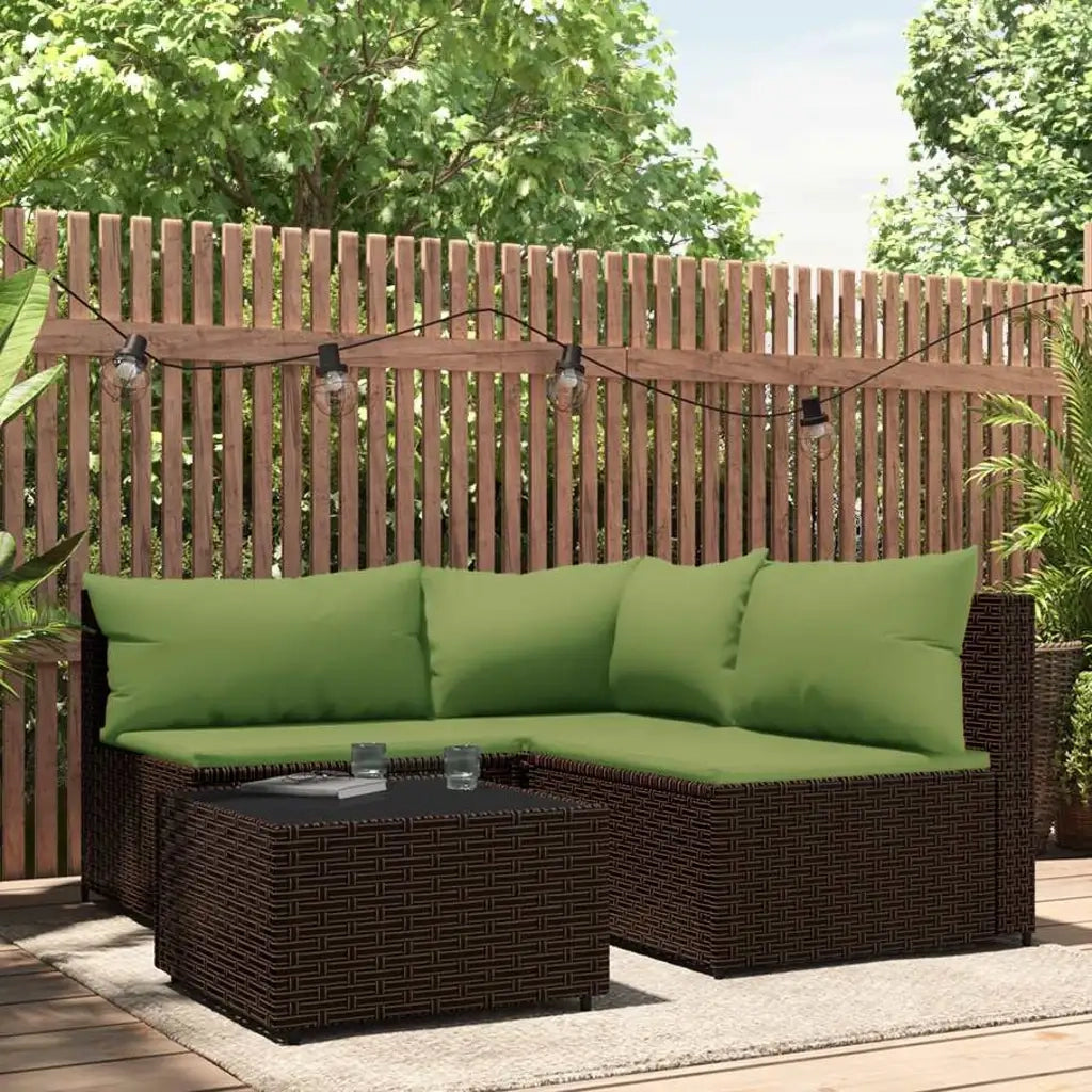 Set Mobili da Giardino 4 pz con Cuscini in Polyrattan Marrone CFW4397200